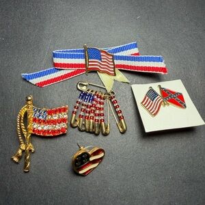 Vintage Patriotic Pin Lot: Avon Heart, Rhinestone Flag